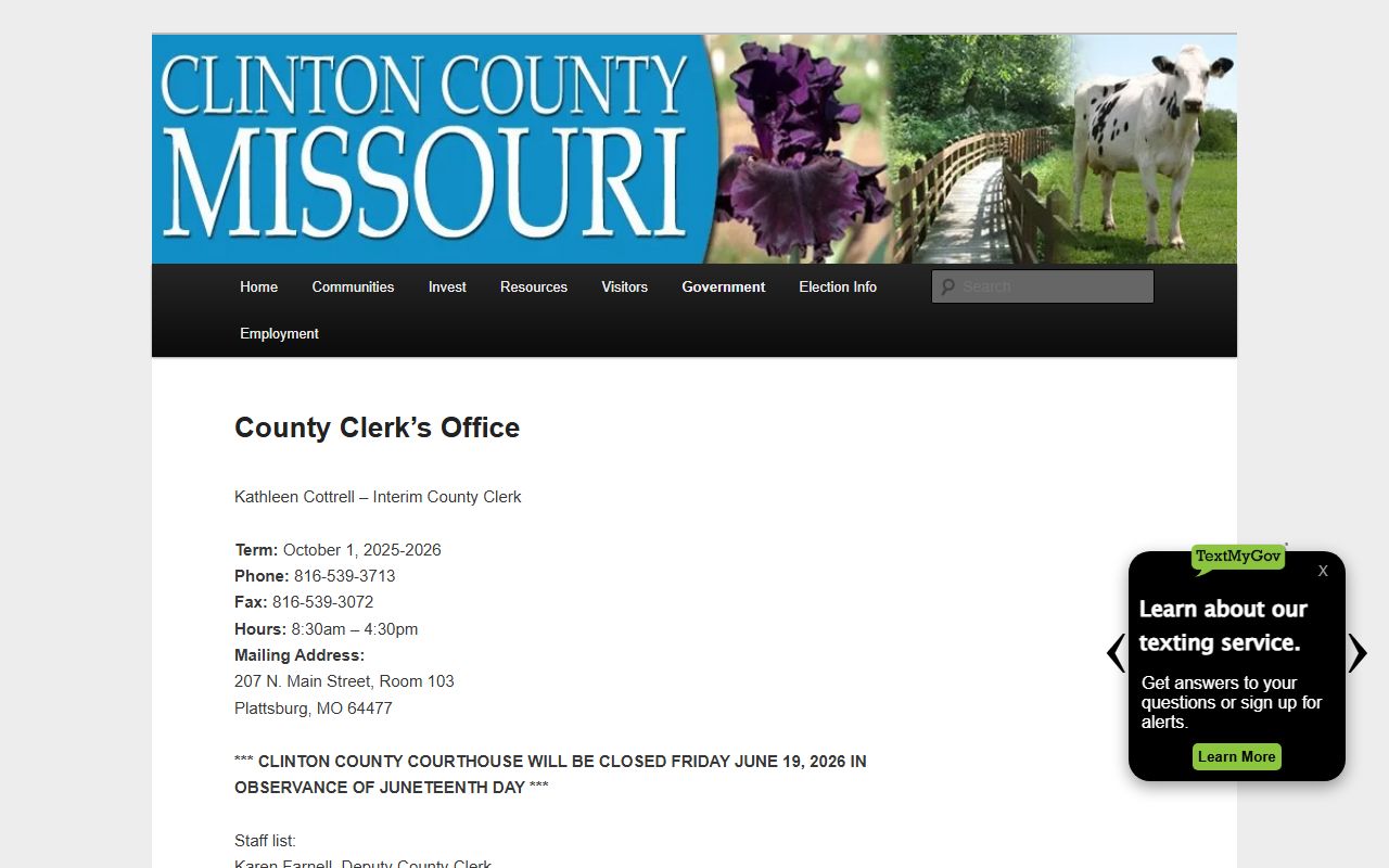 Clinton County court records County Clerk Sunshine request page
