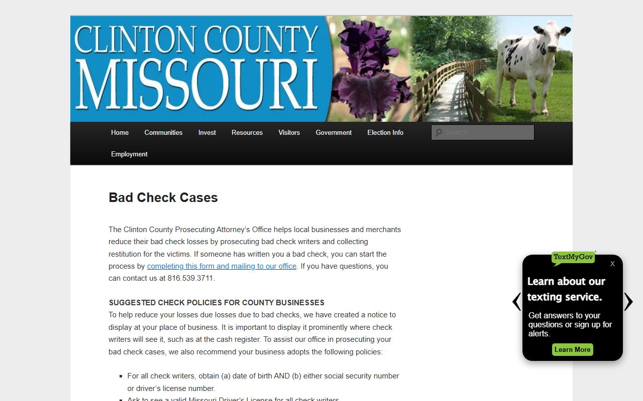 Clinton County bad check case information from the prosecuting attorney