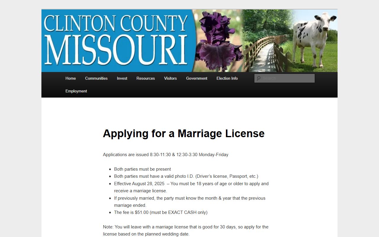 Clinton County marriage records marriage license requirements