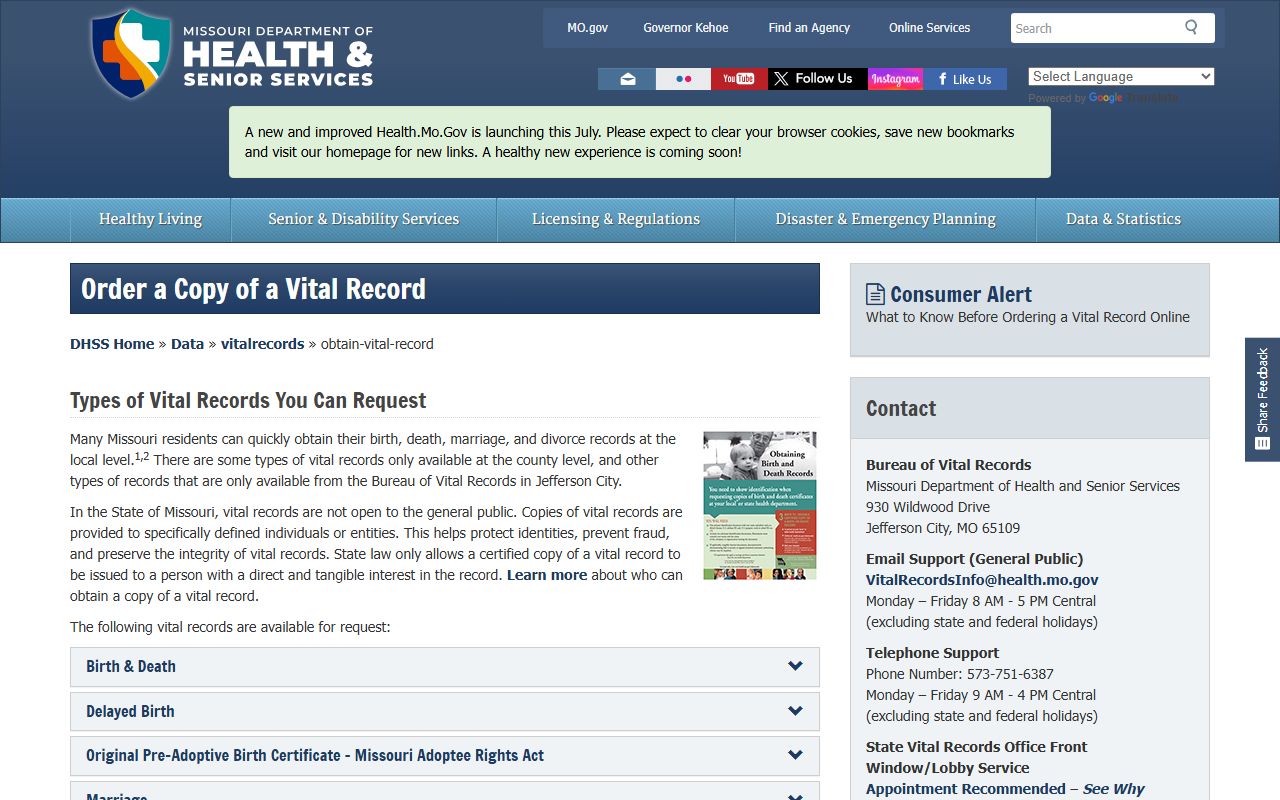 Clinton County divorce records Missouri vital record request guidance