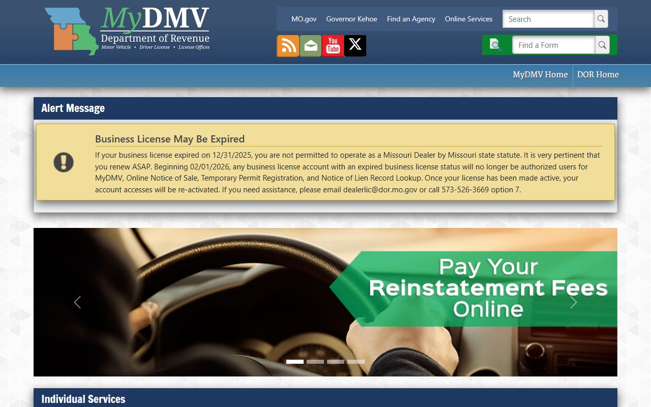 Clinton County traffic citation lookup through Missouri MyDMV driver license services